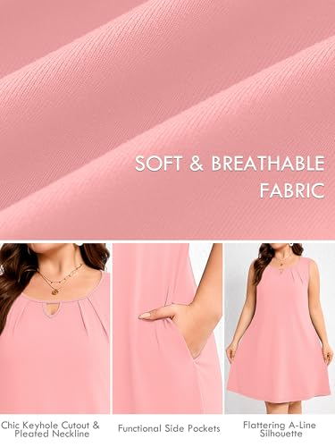 Image of AusLook Plus Size Summer Midi Dress for Women Sleeveless Casual A Line Swing Dress with Pockets Keyhole Neck Beach 1X-5X