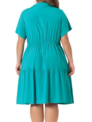 Image of Agnes Orinda Plus Size Chambray Dress for Women Short Sleeve Button Down Flowy Tiered Shirt Dresses