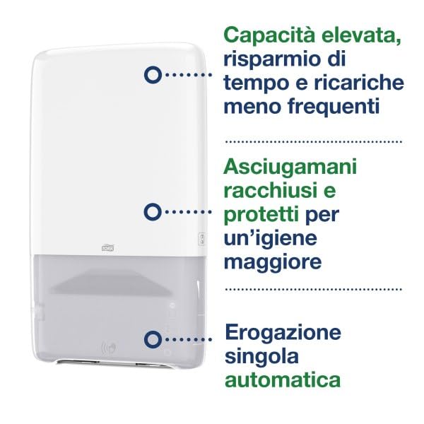 Tork Dispenser per asciugamani di carta a erogazione continua H5, 552504 | PeakServe, bianco, erogatore asciugamani alta capacità, linea Elevation