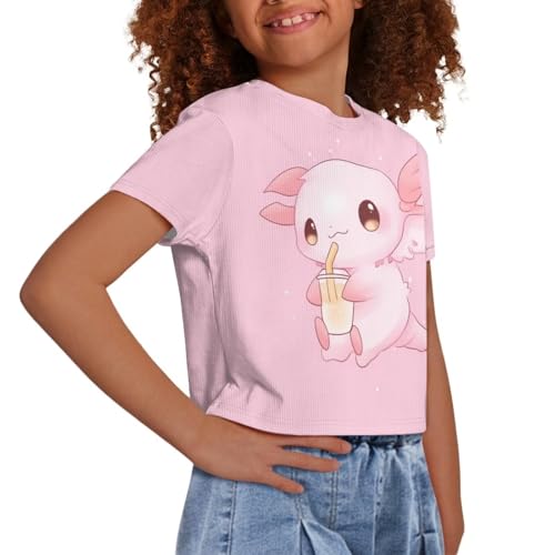 Image of Girls Fashion Crewneck Tee Shirts Casual Short Sleeve Crop Top Summer Outfits 5-14 Year