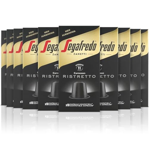 Segafredo Zanetti 100 Cápsulas de Aluminio Compatibles con Nespresso Café Ristretto Sabor Decidido y Cuerpo (10 Cajas de 10 Cápsulas) - Adecuadas para Máquinas Nespresso Original