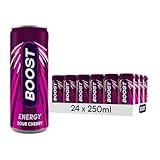 Boost Energy Drink Cherry Flavour - 24 Pack Drinks with Caffeine, Taurine and Vitamin B Carbonated Energy Drinks Gluten Free Vegan Low Calorie Fizzy Drinks Multipack 24x250ml