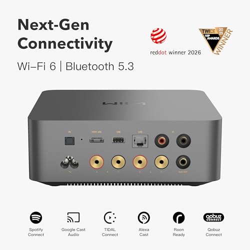 Image of WiiM Amp Ultra with Voice Remote 2 | 100W Streaming Amplifier with Premium ESS ES9039Q2M DAC & Dual TI TPA3255 Amps | Built-in RoomFit EQ & Touchscreen | HDMI ARC, Optical, RCA Inputs | Space Gray