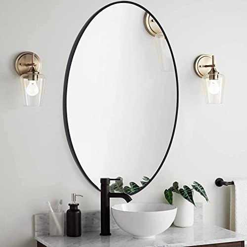 Forbath Oval Mirror, 20" X 28" Bathroom Mirror Wall Mounted Vanity Mirror Modern Decor Metal Framed Bath Mirror For Entryway Living Room Bedroom, Hangs Horizontal Or Vertical #TOP1