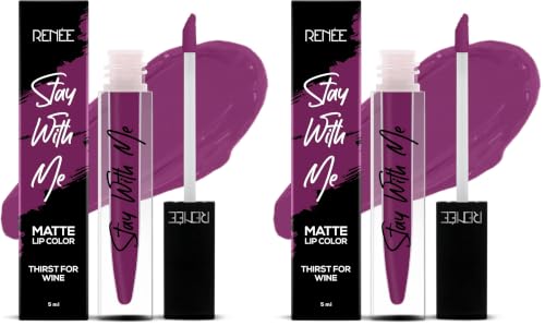 Image of RENEE Stay With Me Matte Lipstick - Thirst For Wine l Transfer Proof, Smudge & Waterproof | Long Stay l Highly Pigmented l Velvety, Matte Finish l Enriched with Vitamin E l Travel Friendly l 5 ml