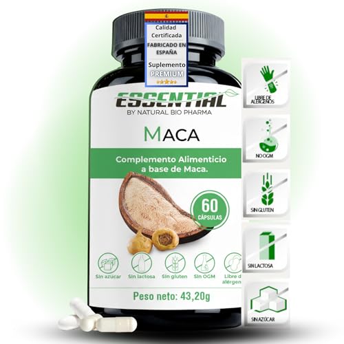 Maca Andina en Cápsulas. Potente Suplemento, 4.000mg Concentrado (4:1) Energía, Resistencia, Memoria, Líbido, Inmunidad y Equilibrio Hormonal - 60 Caps Fabricado en España.