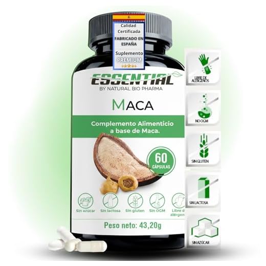 Maca Andina en Cápsulas. Potente Suplemento, 4.000mg Concentrado (4:1) Energía, Resistencia, Memoria, Líbido, Inmunidad y Equilibrio Hormonal - 60 Caps Fabricado en España.