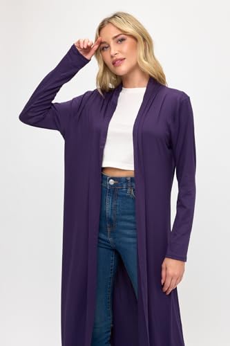 Image of Isaac Liev Women's Maxi Cardigan - Casual Long Flowy Open Front Floor Length Drape Lightweight Duster Sweater 136 Eggplant M