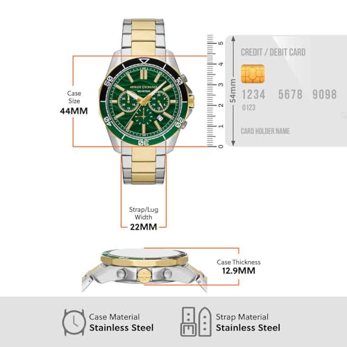Image of Armani Exchange Silver Tone Watch for Men, Quartz Chronograph Movement and 44mm Case Size with Stainless Steel Strap