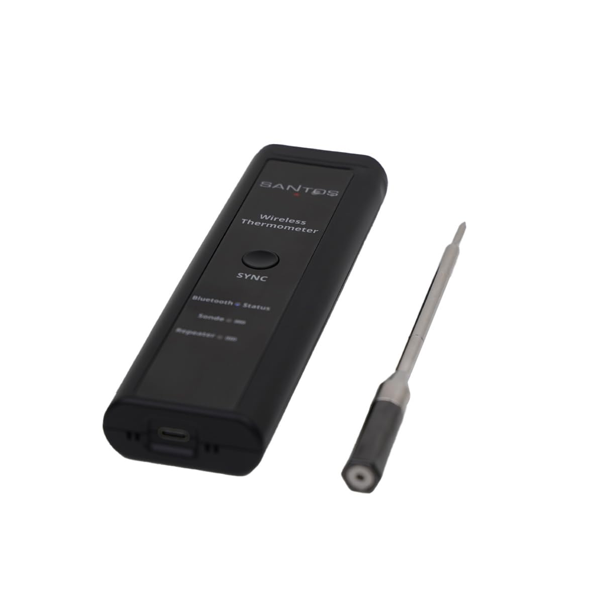 SANTOS Wireless Grillthermometer – Perfekte Grillkontrolle per App (Android & iOS)– Kabellos – 100m Reichweite – Dual-Sensor – Bis 300°C – Magnet-Halterung