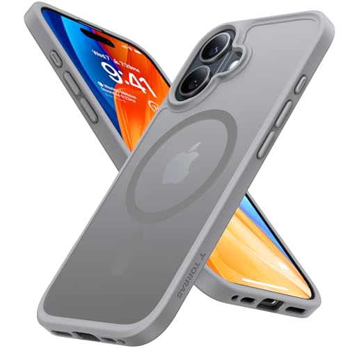 Image of TORRAS Magnetic Shockproof for iPhone 16 Case, Fit for MagSafe, 4X Military Grade Drop Protection Anti-Scratch Protective Hard Back Plastic Slim Phone Case for iPhone 16 6.1 inch,Natural Titanium Grey