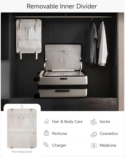 Image of Carry On Luggage 22x14x9 Airline Approved, FLO-Core Expandable Polycarbonate Hard Shell Suitcase with Front Pocket, Beige, 28 Inch, Checked Luggage