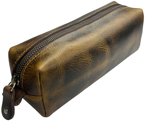 Image of RUSTIC TOWN Leather Pencil Case - Handcrafted Full-Grain Zipper Leather Pen Pencil Holder - Elegant & Practical Pencil Pouch for Work & Office