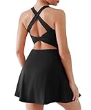 BRXL Built-in Pull Down Shorts and Bra Tennis Dress for Women UPF50+ Athletic Pickleball Workout Sports Active Exercise Golf Black