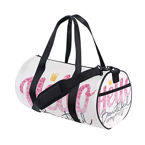 ZOMOY Bolsa de Deporte，Lema De La Tipografía Pink Glitter Fashion T，Nuevo Cilindro de impresión Bolsas de Ejercicios Bolsa de Viaje Equipaje Bolsa de Lona