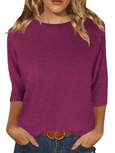 Image of JomeDesign Womens Tops 3 /4 Sleeve Shirts Round Neck Loose Casual Blouses Floral Print Tshirts