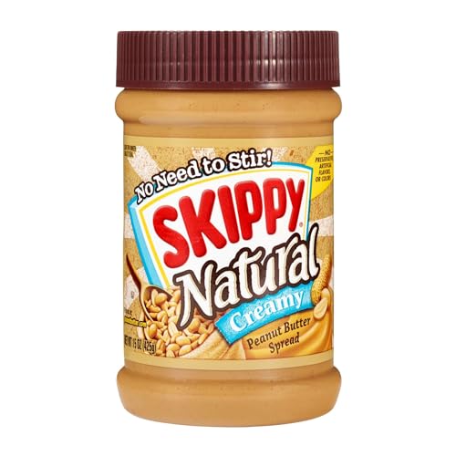 SKIPPY Natural Creamy Peanut Butter Spread, Plant Based Protein, 15oz x1