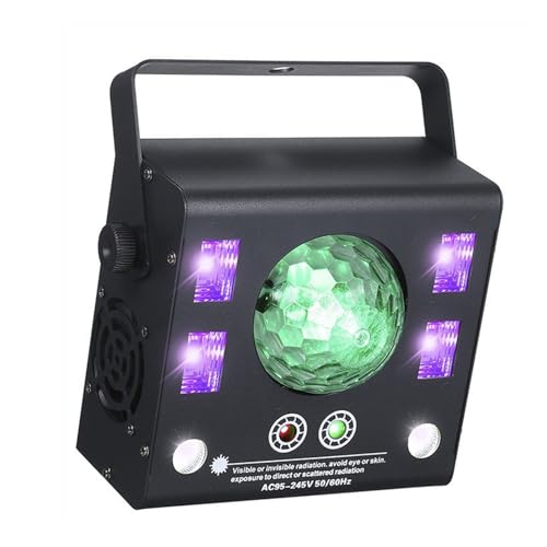 4 in 1 DJ Disco Light, DMX512 & Sound Activated Stage Party Light Projector with Magic Ball, 4 U-V Lights, 2 LED Strobe, Red Green Pattern Lights for Parties Club Bar Karaoke Dance