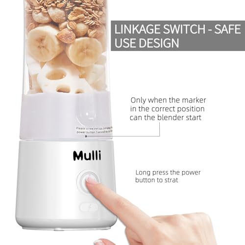 Image of Mulli Portable Blender,USB Rechargeable Personal Mixer for Smoothie and Shakes, Mini Blender with Six Blades for Baby Food,Travel,Gym