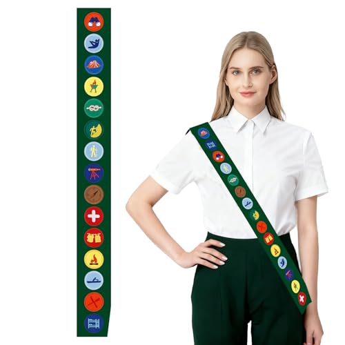 Hisxierng - 18PCS Halloween Girl Scout Costume Set with Green Beret Hats for Women Scarf for Women Satin Sash Embroidered Scout Patch Badge for DIY Explorer Costume Party Dress Up Wildness Outdoor Exploring