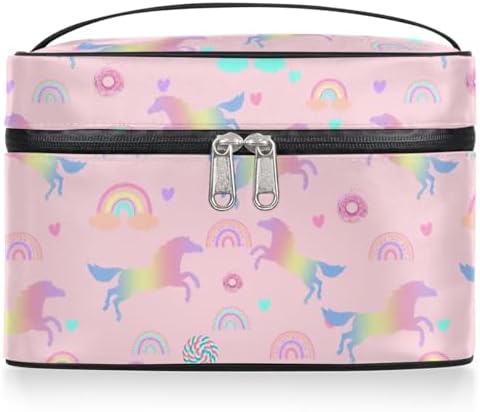Makeup Travel Bag Organizer Toiletry Bag for Women Portable Cosmetic Storage Case with Handle, Large Capacity Lightweight Toiletries Brush Zipper Bag - Rainbow Horse