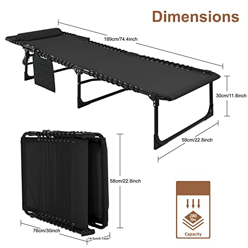 Abccanopy Adjustable Outdoor Folding Chaise Lounge Chair 3 Reclining Positions With Pillow And Pockets For Patio Lawn Beach Pool Sun Sunbathing, Black #TOP2