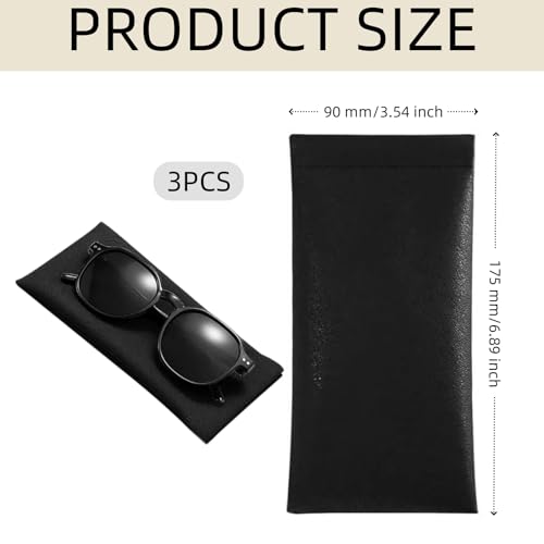 HRMGJH Lot de 3 étuis à lunettes en cuir synthétique souple, étui à lunettes, étui à lunettes portable, étui à lunettes de soleil, étui à lunettes unisexe – vue 2