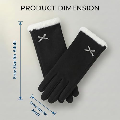 Image of Kraptick Women's Winter Woolen Gloves-Premium Thermal Fleece Lined Touchscreen Hand Warmer Gloves for Cold Weather, Cycling & Driving Soft Fur Cable Knit Elastic Mittens (Free Size, butterfly)(Gray)-8