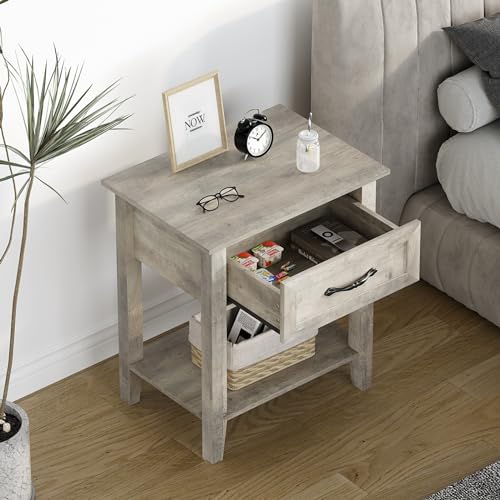 IDEALHOUSE Nightstand, End Table with Drawer, Side Table for Spaces, Grey by IDEALHOUSE - Used condition - Image 4