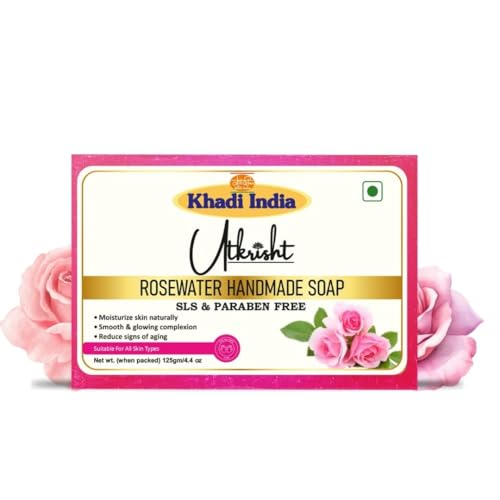 Image of Khadi Rosewater Handmade Soap Bathing Bar 125g (Pack of 3) | Natural & Herbal | Hydrates & Nourishes Skin | For Sensitive & Irritated Skin | Softens, Refreshes & Rejuvenates | All Skin Types