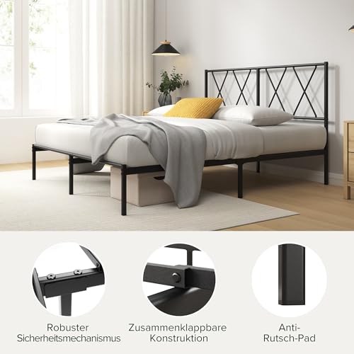 Zinus Elias Bettgestell 90 x 200 cm mit Moderne Kopfteil - Metallbett 90x200 mit Metall-Lattenrost - 30 cm Hohe Plattform mit Freiraum Darunter - Kein Boxspringbett Erforderlich - Schwarz