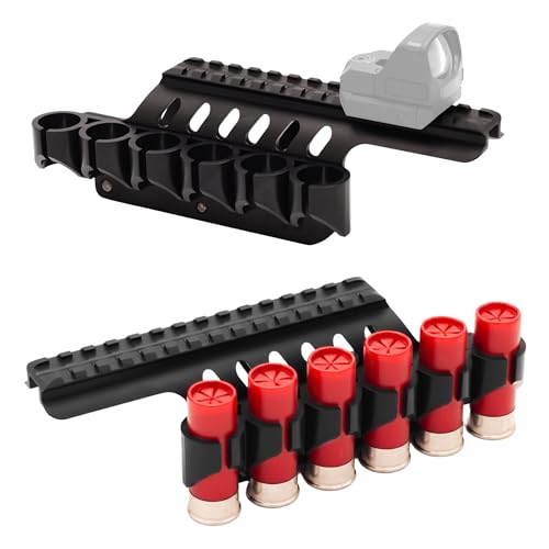 Gotical Side Saddle Shotgun Shell Holder W/Picatinny Rail Mount 6 Capacity Shot Shell Holder for 12 Gauge on Any Size Receiver Compatible with Remington 870 and 870 Series/TAC-14/1100 Series Shotguns