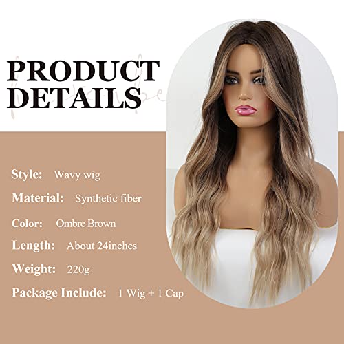 Blonde Unicorn Ash Blonde Wig Ombre Brown Hair Wig Synthetic Long Curly Hair Wigs For Women Middle Part Hair Replacement Wig With Bangs(10/22T85-8) #TOP2