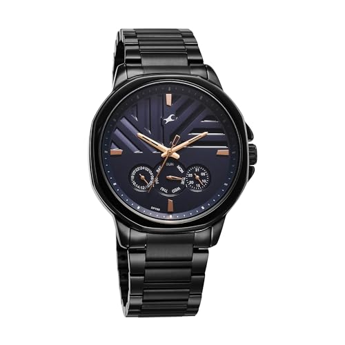 Image of Fastrack Fleek Quartz Multifunction Dark Blue Dial Black Stainless Steel Strap Watch for Guys - NT3303NM01