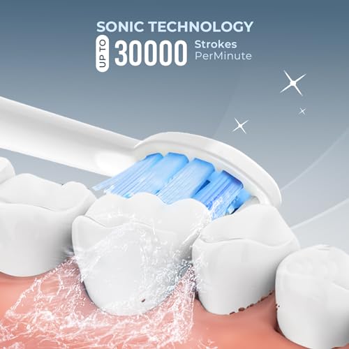 Image of beatXP Vista Sonic Electric Toothbrush for Adults with 2 Brush Heads & 5 Cleaning Modes | Rechargeable Electric Toothbrush | 30000 strokes /min with Long Battery Life (White)