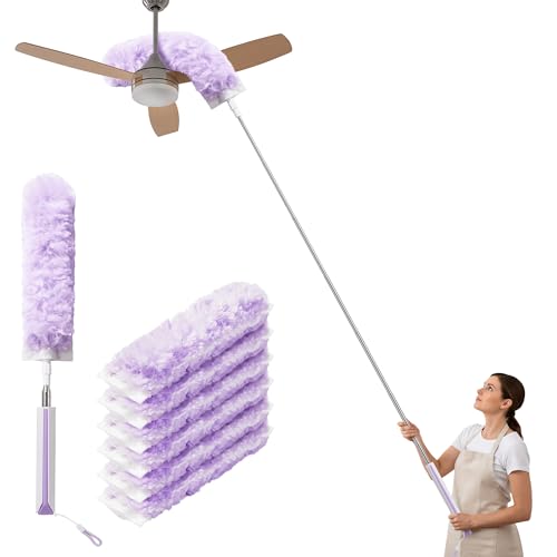 Image of JOYMOOP Ceiling Fan Cleaner Duster and Cobweb Duster with Extension Pole, 28-98 Inch Handle and 6 Refills for High Ceilings and Furniture