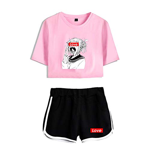 2 Piece Outfits for Women Summer Anime Crop Top and Shorts Pants Sets (6, X-Large)