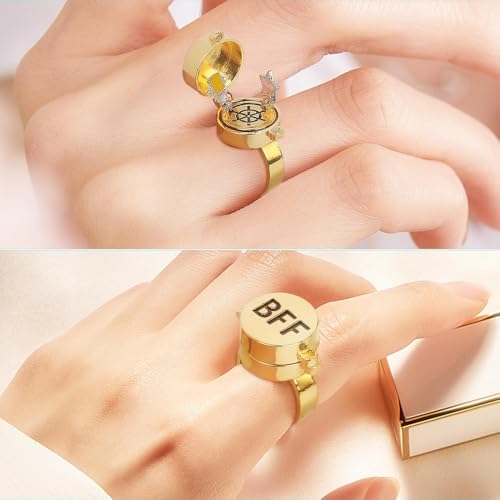 2Pcs Upgraded Best Friends Forever BFF Rings, New Fun Buckle and Bettle Rotating Bearings Rings, Cartoon Anime Aesthetic Friendship Jewelry Gifts3