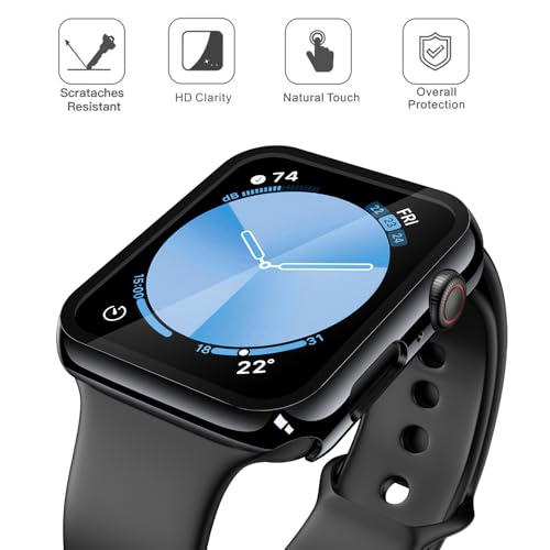 Image of Misxi 2 Pack Tempered Glass Case Compatible for Apple Watch SE 3 (2025) SE 2 SE Series 6 Series 5 Series 4 40mm, Hard PC Screen Protector Protection Ultra-Thin Cover for iWatch, 1 Jet Black + 1