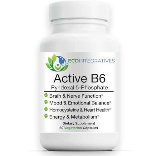 EcoIntegratives® Active B6 – 33.8 mg Pyridoxal 5-Phosphate (P5P), High Potency Active Vitamin B6 for Energy, Mood, Nerve and Heart Support* – Non-GMO, Gluten Free, 60 Vegetarian Capsules