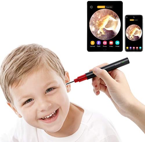 Ear Endoscope, 1080P Wireless Ear Wax Removal, Super Light Lens Earwax Cleaning Tool with 6 LED Lights, WiFi Ear Otoscope Camera with 3-Axis Gyroscope, Compatible with Smartphone & Tablet (Black red)
