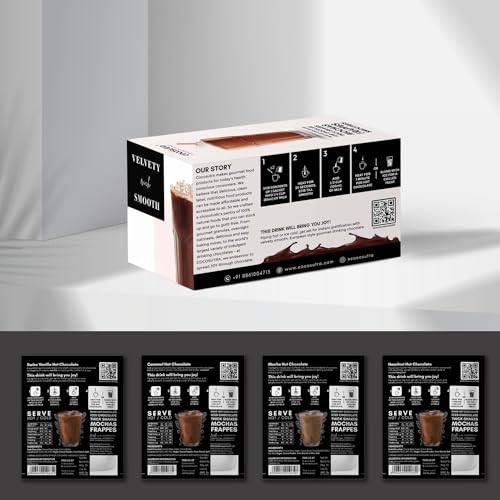 Image of Cocosutra Drinking Chocolate Mix | 4 Flavors | Swiss Vanilla, Mocha, Caramel and Hazelnut | Hot or Cold | 20 Single-Serve Sachets (20g Each) | Gluten Free | 400 g | Travel Friendly, Gluten Free & Vegan, Enjoy Hot or Cold, Diwali Gift Pack