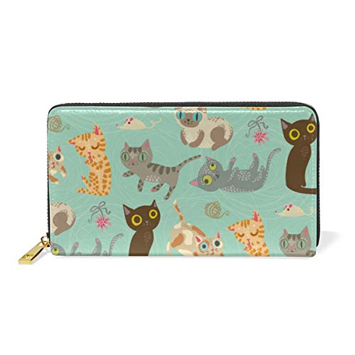 Preisvergleich Produktbild GIGIJY Geldbörse mit süßem Katzenmotiv, mehrere Kreditkartenfächer, Tasche für Frauen, echtes Leder, mit Reißverschluss