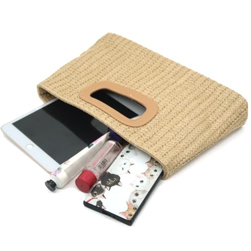 Image of Top Handle Straw Clutch Purses for Women Summer Evening Handbag Vacation Handbags Raffia Woven Beach Bags