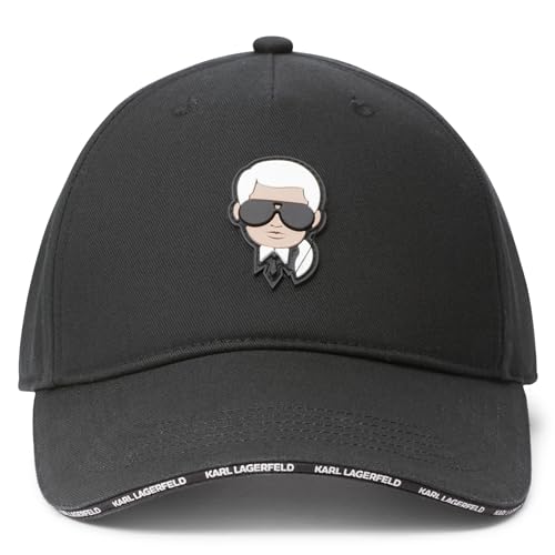 KARL LAGERFELD Paris Women's Tape Brim Karl Character Head Logo Cap, Black_logotape