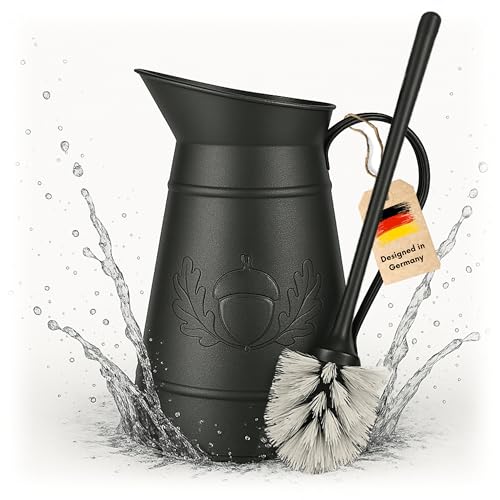 VON STEINEICH® Brosse WC - Verseuse en métal (noir) - Brosse WC vintage - Inoxydable - Décoration rétro et vintage pour salle de bain et WC