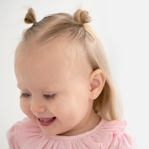 14k Yellow Gold 4mm Clear Cubic Zirconia Round Sunflower Screw Back Earrings for Little Girls - Lovely Flower Screw Back Earrings for Babies, Infants & Toddlers2