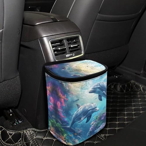 Image of DISNIMO Ocean Dolphin Car Trash Can Leak-Proof Car Organizer Storage Bag for The Back Seat of Any Cars,Sedans, SUVs & Trucks Easy-to-Install Car Accessory Interior