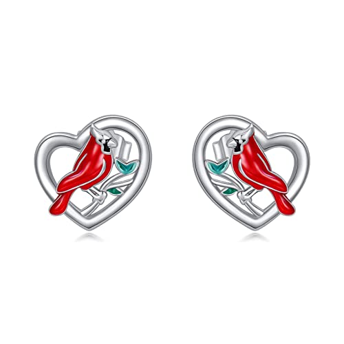 Red Cardinal Earrings 925 Sterling Silver Red Bird Heart Studs Earrings, Cardinal Gifts For Women Girls #TOP25