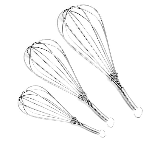 Stainless Steel Balloon Whisk Small Medium & Large Ball Professional Heavy Duty Wire-Whisk for Blending Whisking Beating Stirring Baking Cooking Stainless Steel Wire Whisk (Set of 3 Balloon Whisks)